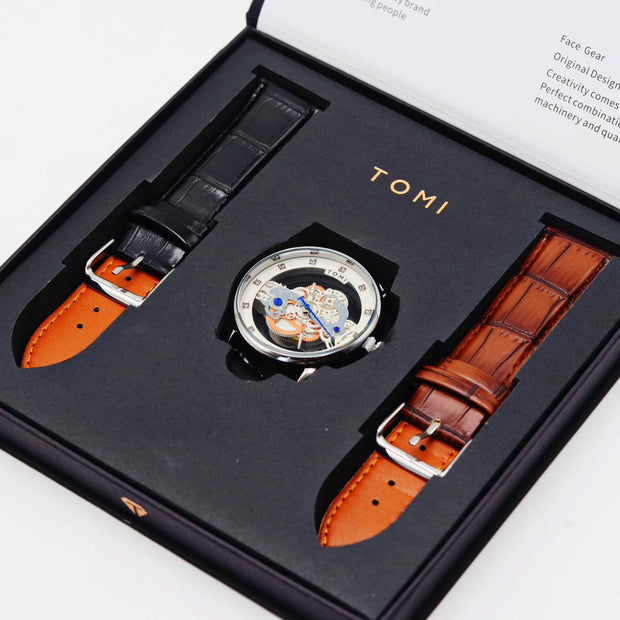 Tomi – FaceGear – Dual Strap –Silver  Bazel with White Dial image 2