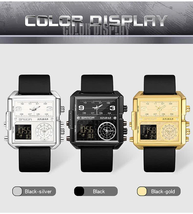 Original Sanda Triple Time Watch Sliver Colour with black Belt image 4