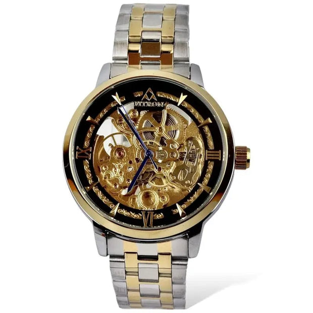 Skeleton Automatic Watch Two tone chain With Golden black Dial image 4