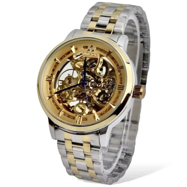 Skeleton Automatic Watch Two tone Chain  With  golden Dial image 3