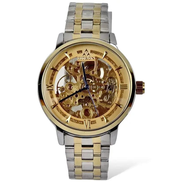 Skeleton Automatic Watch Two tone Chain  With  golden Dial image 0