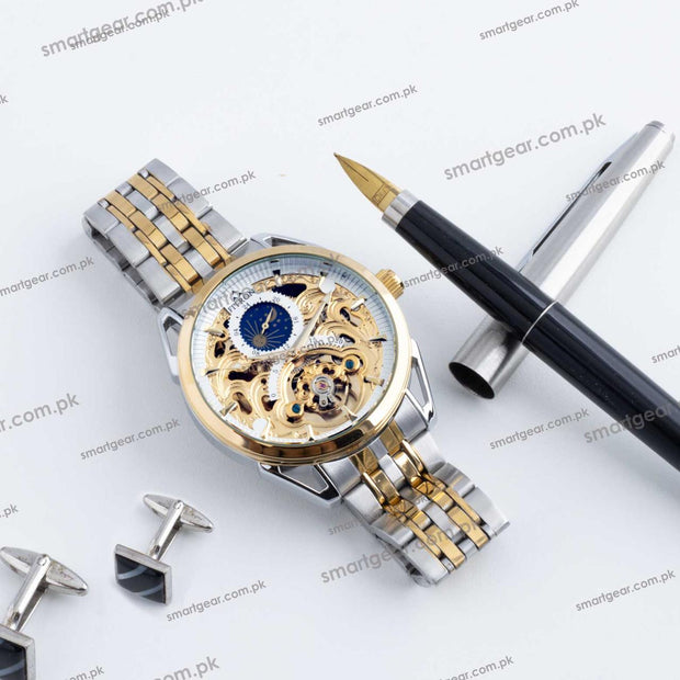 Skeleton Automatic Moon Graph Working  Two tone Chain With White Dial image 4
