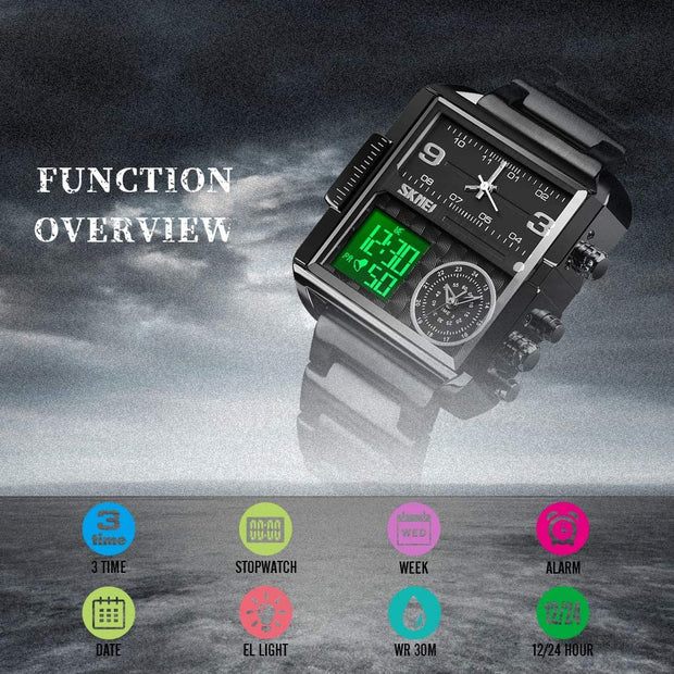Original SKM Triple Time Watch Black Colour image 1