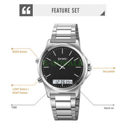 Original SKM latest Dual time Silver Chain With Black Dial image 3