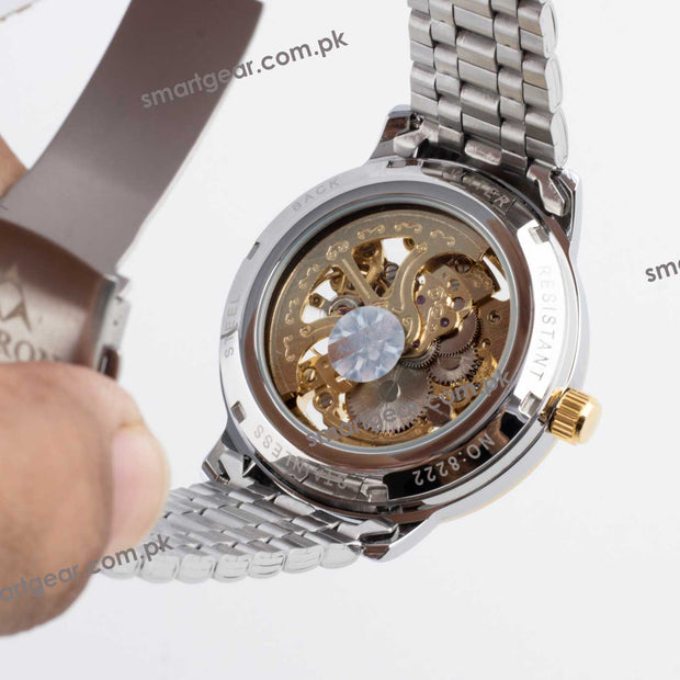 Skeleton Automatic Watch Two tone chain With Golden black Dial image 2