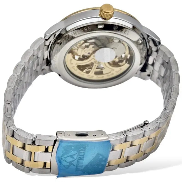 Skeleton fitron Automatic Watch Two tone Chain  With  golden Dial image 2